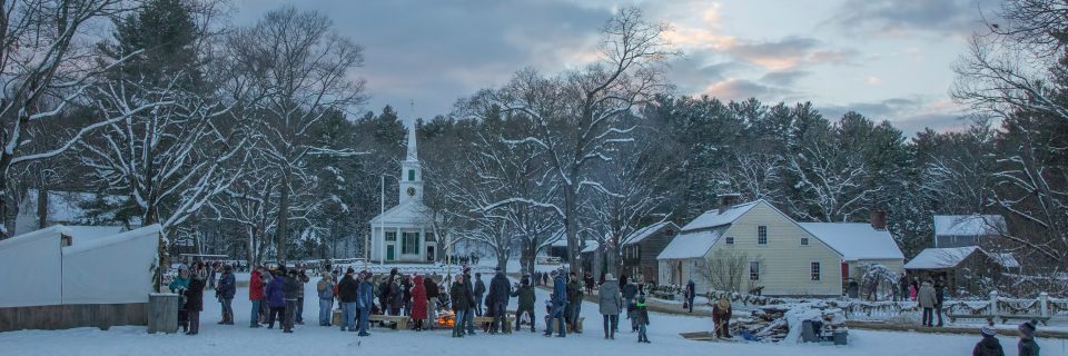 Snow covering the Village common.