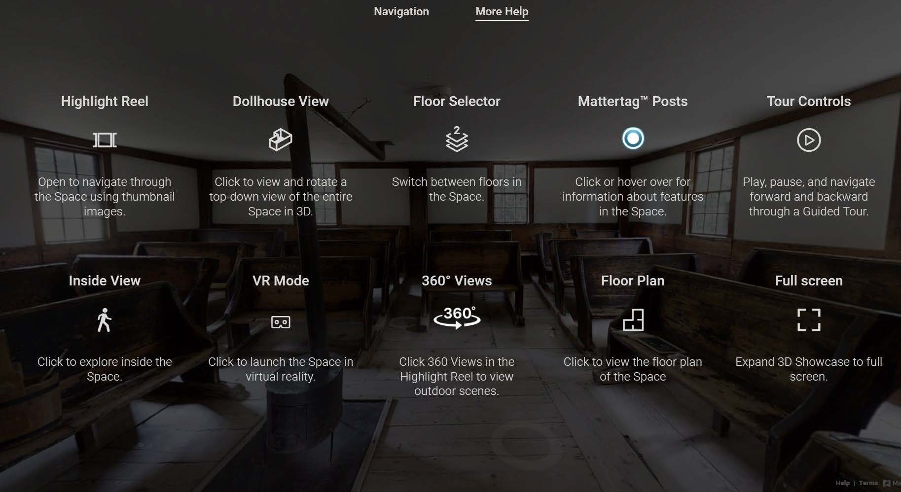 Visual instructions for navigating 3D tours